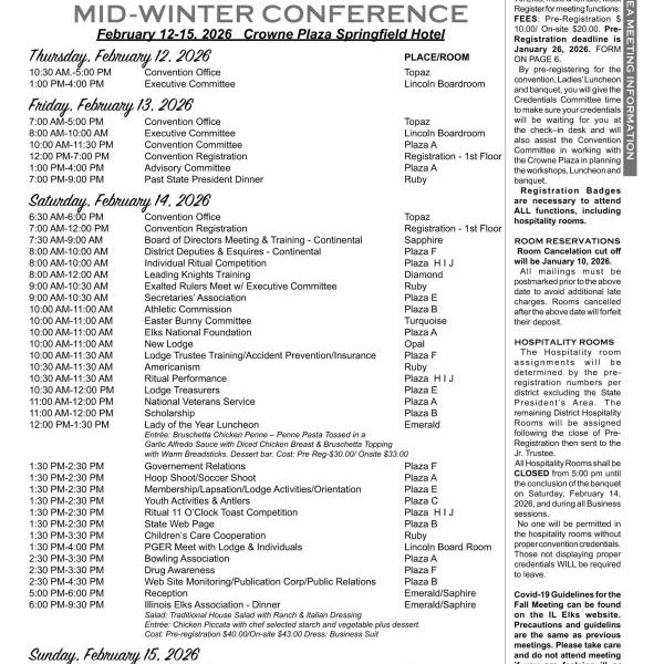 Winter State Meeting Schedule