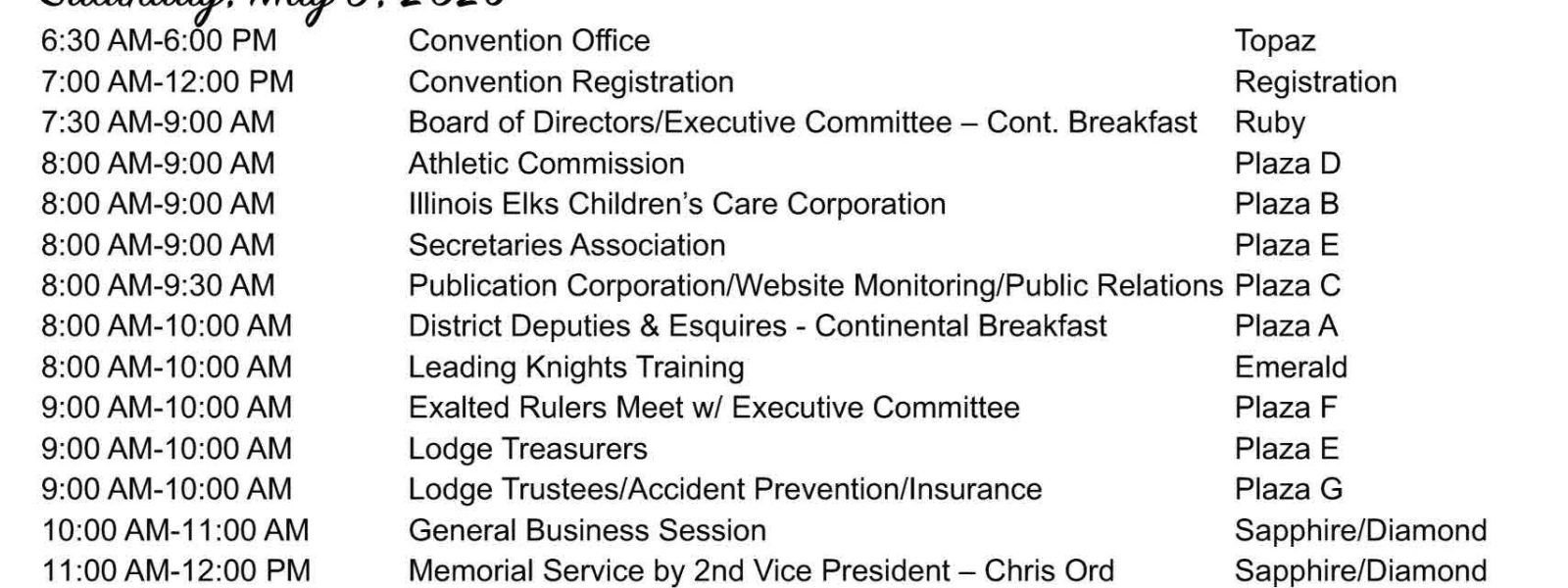 Spring May 2026 Schedule